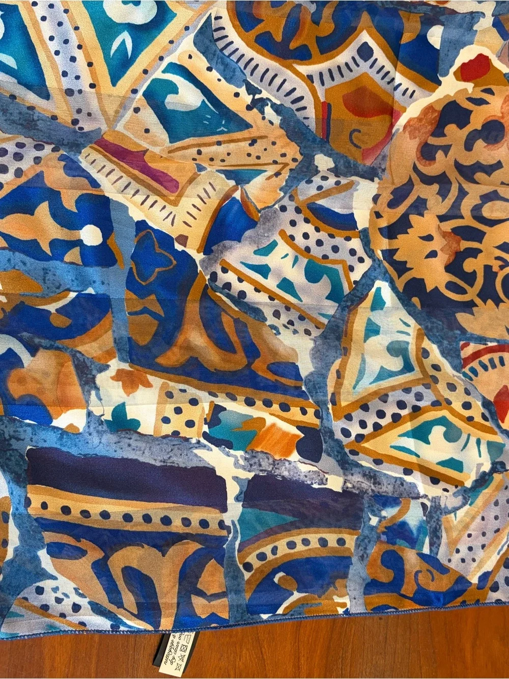 Brochier Soieres Silk Geometric Design Scarf in Blue and Gold